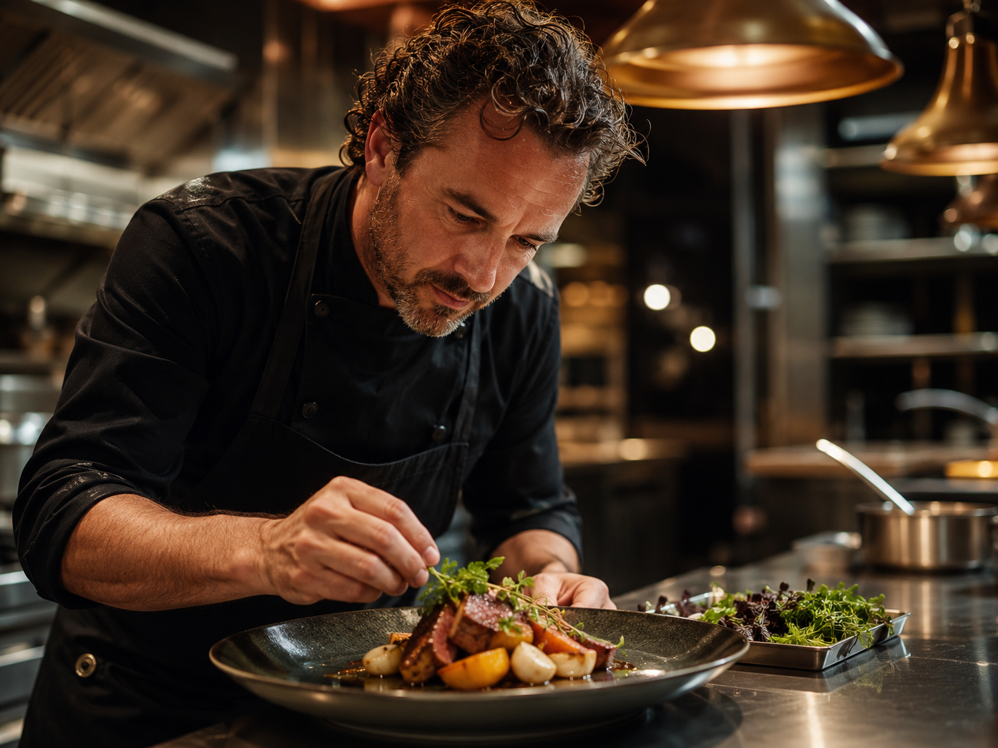 Chef de cuisine préparant un plat avec passion